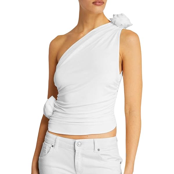 Sexy Tank Top for Women 3D Floral Tassels Ruffle Crop Top Y2K Slim